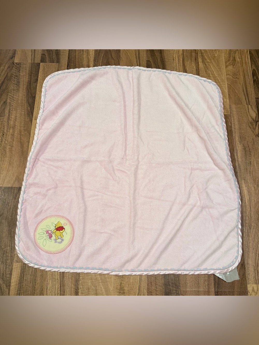 Y2K Disney Winnie The Pooh Piglet Satin Like Edge Pink Fleece Baby Blanket 29x29